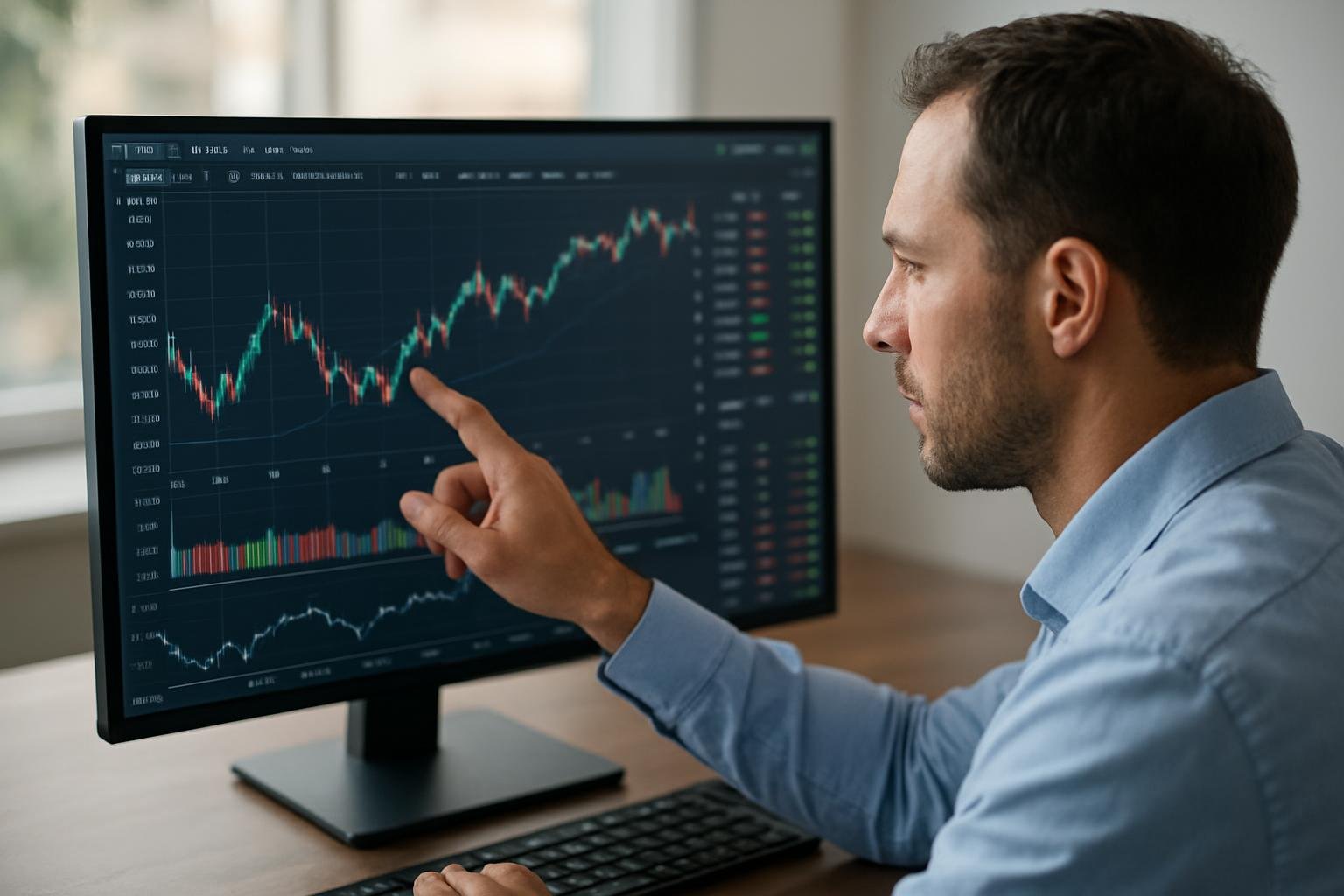 Trader adjusting settings on a digital AI trading platform